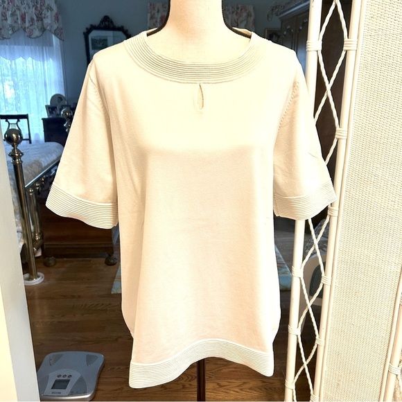 Pendleton Jackie Sweater Cream Short Sleeve Silk Blend Keyhole Plus size 2X - Picture 2 of 16